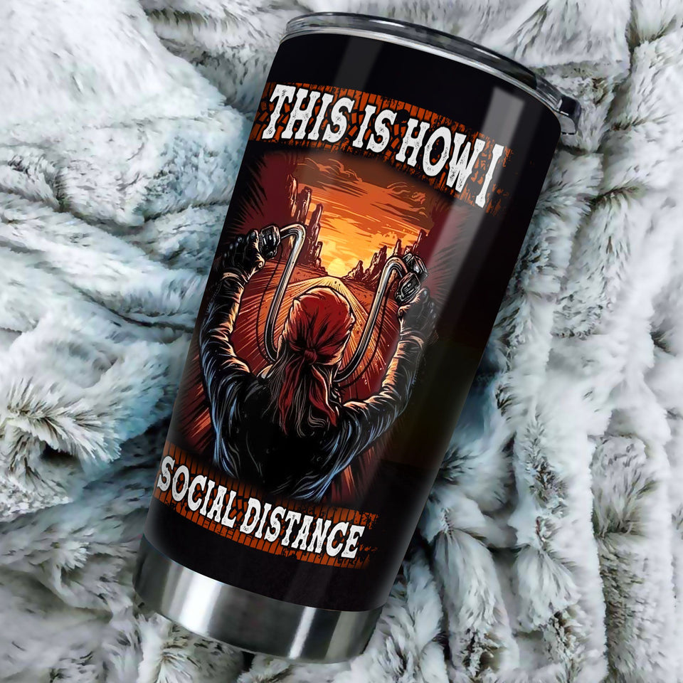 Camellia Personalized Biker Social Distance Stainless Steel Tumbler - Double-Walled Insulation Vacumm Flask - Gift For Bikers, Cycling Lovers