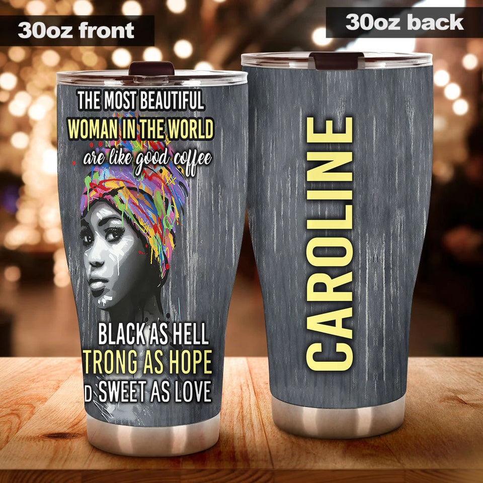 Camellia Personalized Black Women Stainless Steel Tumbler - Double-Walled Insulation Vacumm Flask - Gift For Black Queen, International Women's Day, Hippie Girls