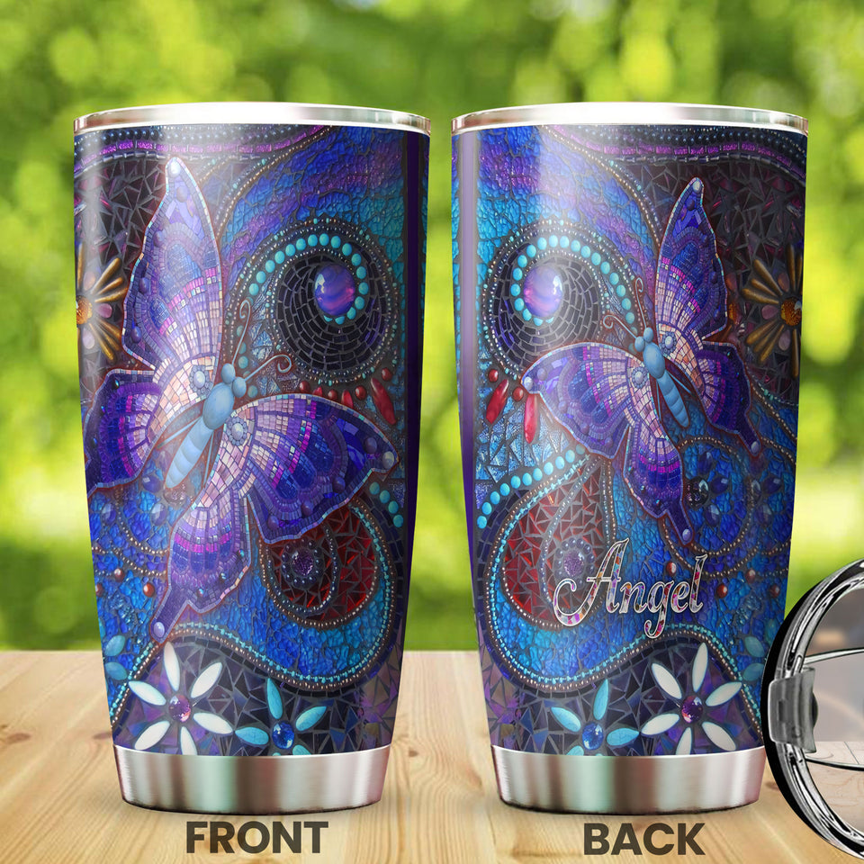 Camellia Personalized Butterfly  Ceramics Style Stainless Steel Tumbler - Double-Walled Insulation Vacumm Flask - For Thanksgiving, Memorial Day, Christians, Christmas Gift
