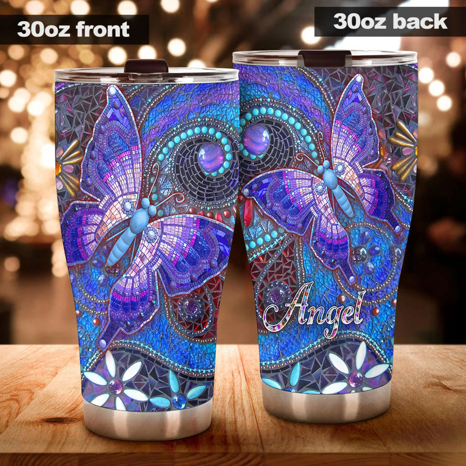 Camellia Personalized Butterfly  Ceramics Style Stainless Steel Tumbler - Double-Walled Insulation Vacumm Flask - For Thanksgiving, Memorial Day, Christians, Christmas Gift