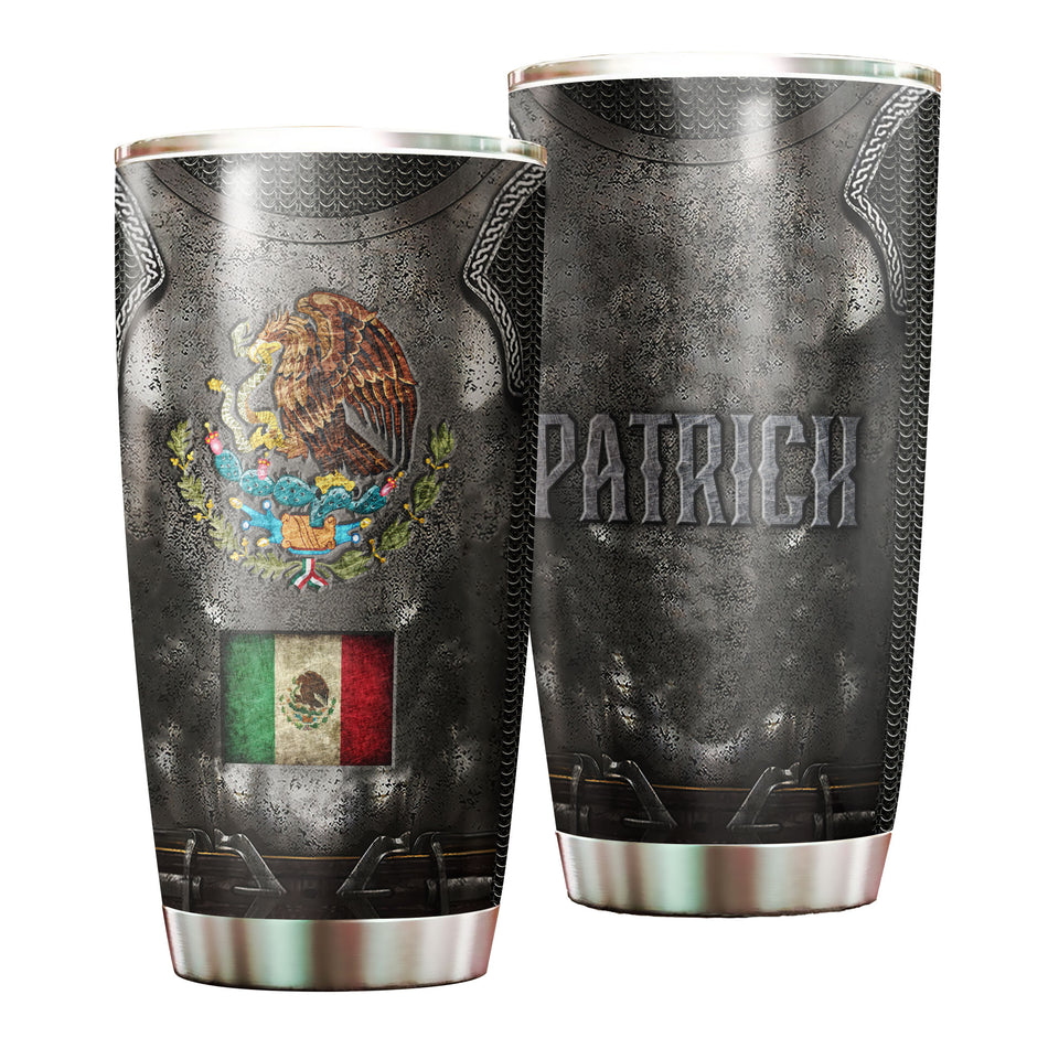 Camellia Persionalized 3D Mexico Armor Stainless Steel Tumbler - Customized Double - Walled Insulation Thermal Cup With Lid