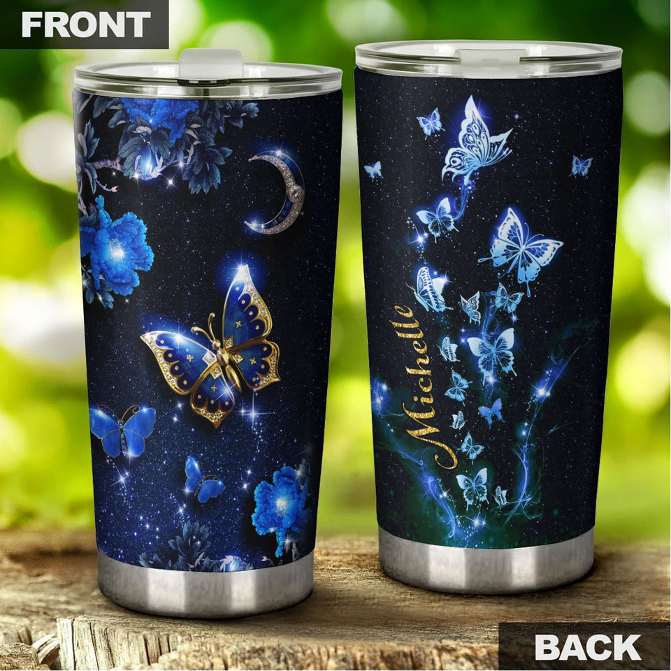 Camellia Personalized Butterfly In Night Sky Stainless Steel Tumbler - Double-Walled Insulation Vacumm Flask - For Thanksgiving, Memorial Day, Christians, Christmas Gift