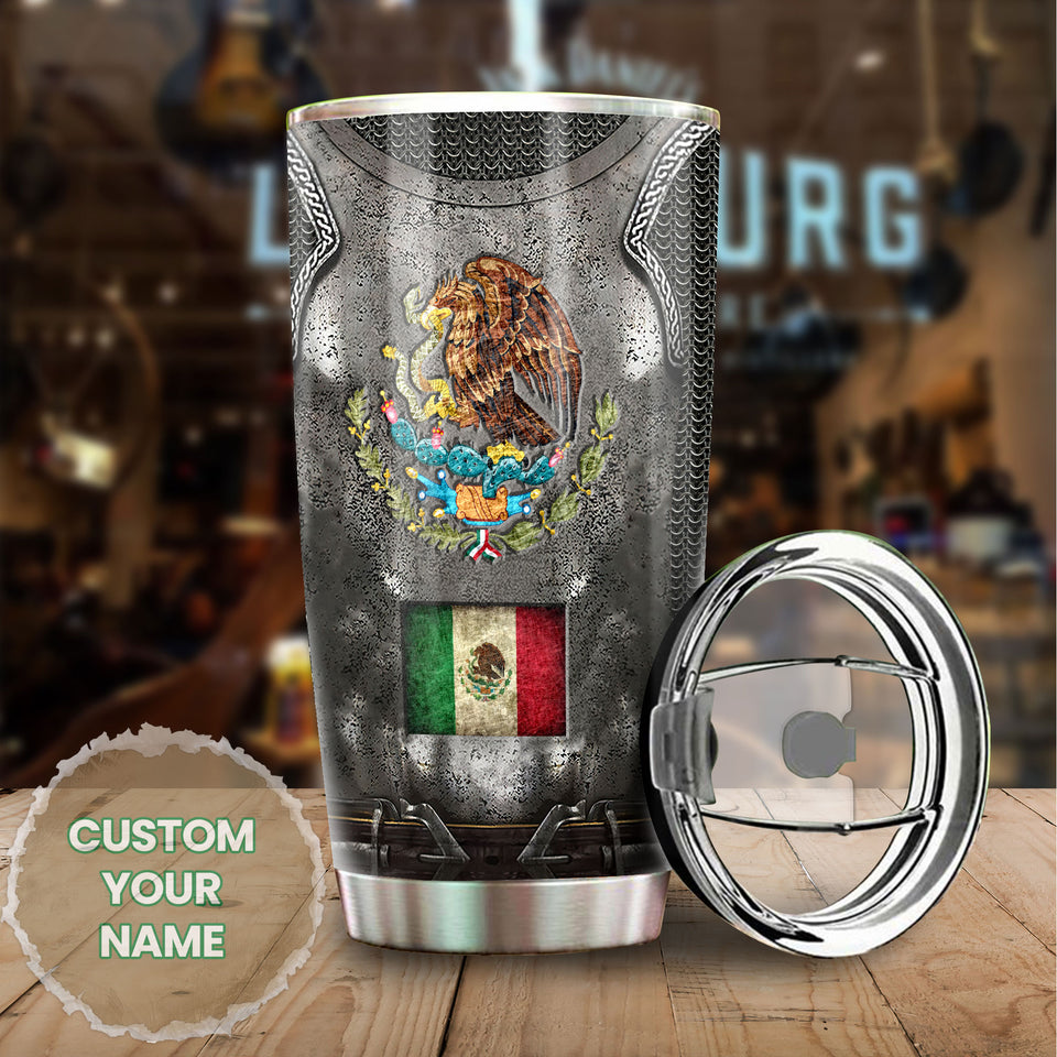 Camellia Persionalized 3D Mexico Armor Stainless Steel Tumbler - Customized Double - Walled Insulation Thermal Cup With Lid