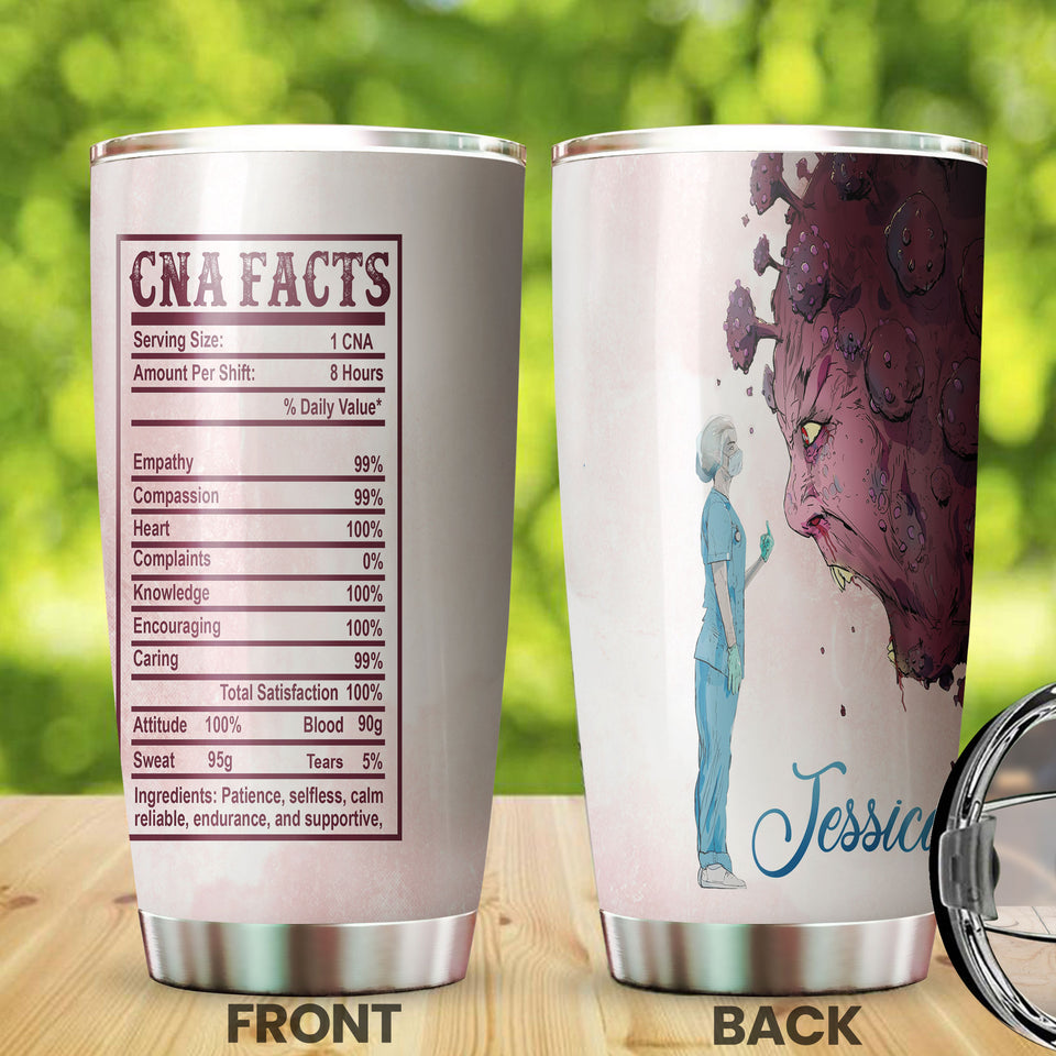 Camellia Personalized Brave CNA Stainless Steel Tumbler - Double-Walled Insulation Vacumm Flask - Gift For Nurse, Nurse Day 12th May