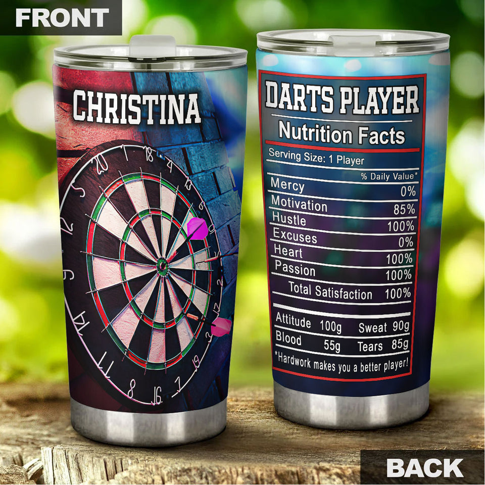 Camellia Personalized Darts Player Nutrition Facts Stainless Steel Tumbler-Thermal Flask Gift For Darts Player 01