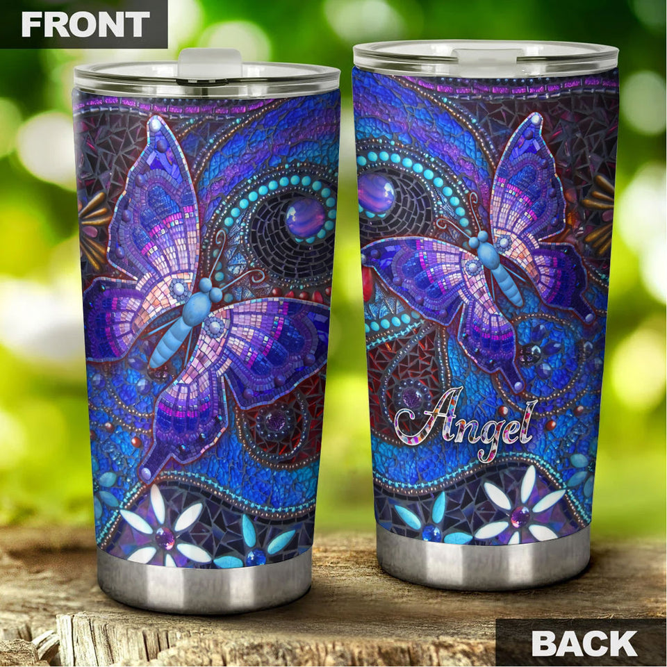 Camellia Personalized Butterfly  Ceramics Style Stainless Steel Tumbler - Double-Walled Insulation Vacumm Flask - For Thanksgiving, Memorial Day, Christians, Christmas Gift