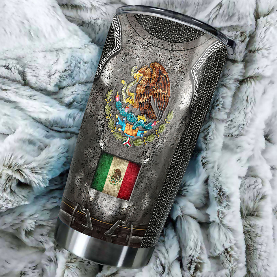 Camellia Persionalized 3D Mexico Armor Stainless Steel Tumbler - Customized Double - Walled Insulation Thermal Cup With Lid