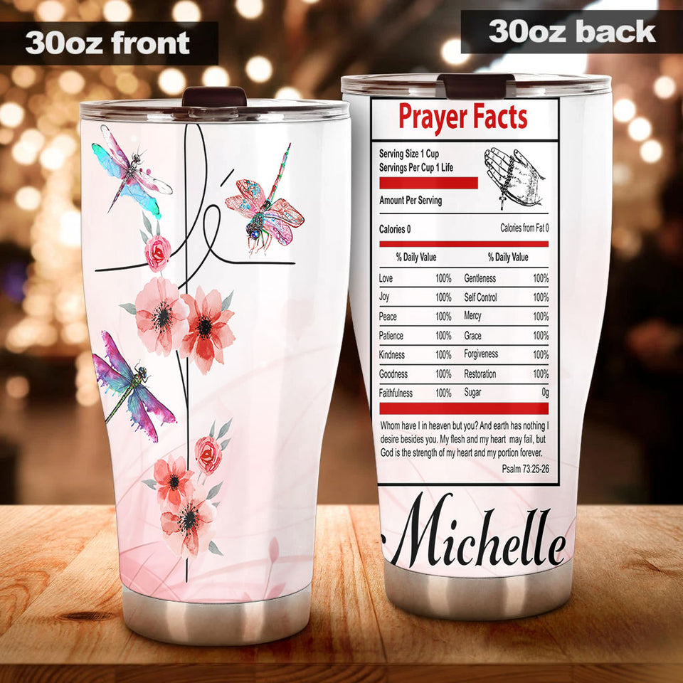Camellia Personalized Dragonfly Flower Prayer Fact Stainless Steel Tumbler - Customized Double-Walled Insulation Travel Thermal Cup With Lid