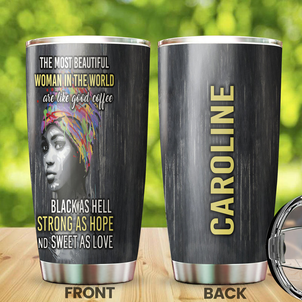 Camellia Personalized Black Women Stainless Steel Tumbler - Double-Walled Insulation Vacumm Flask - Gift For Black Queen, International Women's Day, Hippie Girls