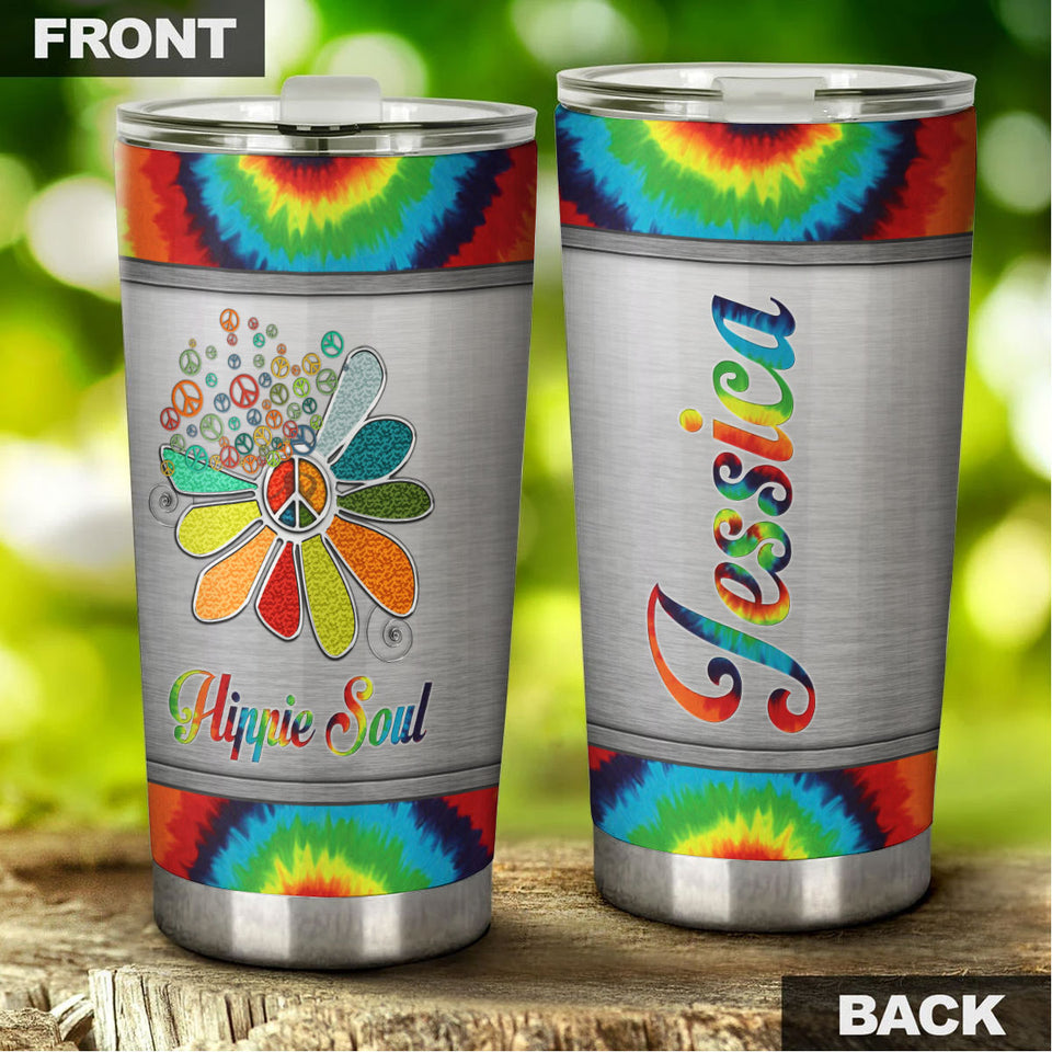 Camellia Persionalized LGBT Sunflower Hippie Soul Stainless Steel Tumbler - Customized Double - Walled Insulation Travel Thermal Cup With Lid