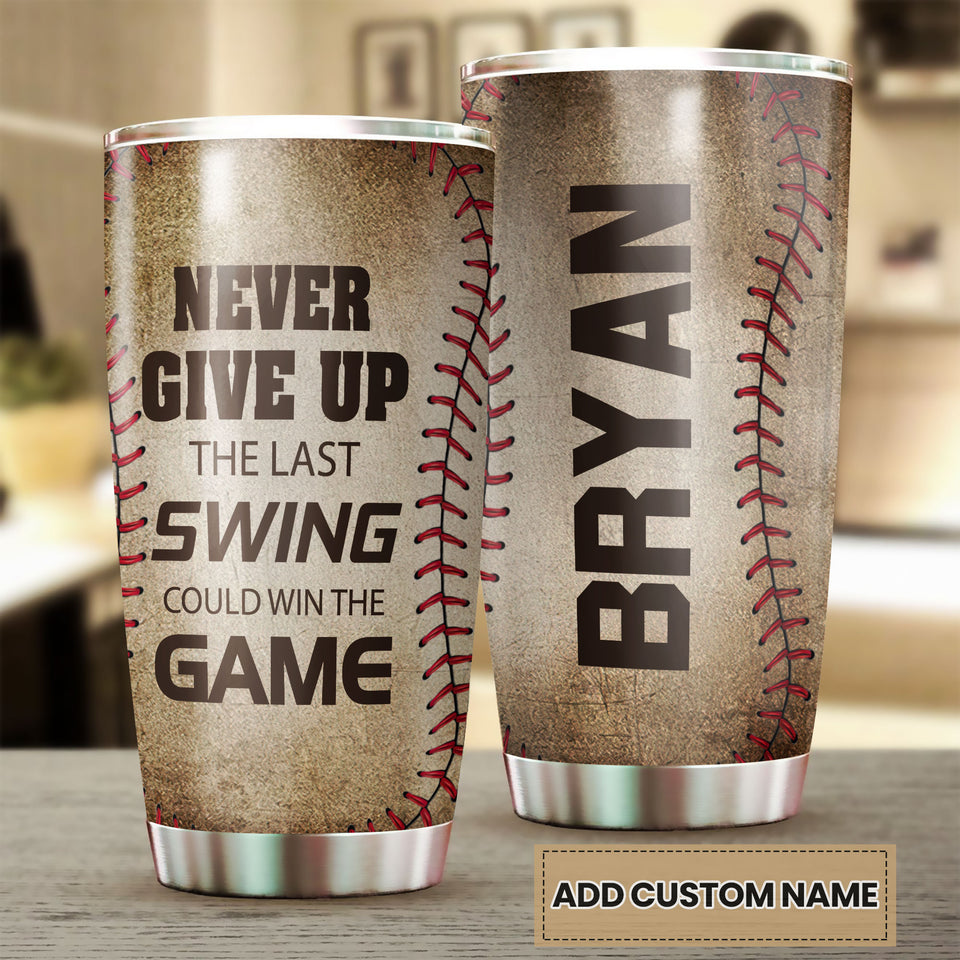 Camellia Personalized Baseball Neve Give Up Stainless Steel Tumbler - Double-Walled Insulation Vacumm Flask - Gift For Baseball Players, Baseball Lovers