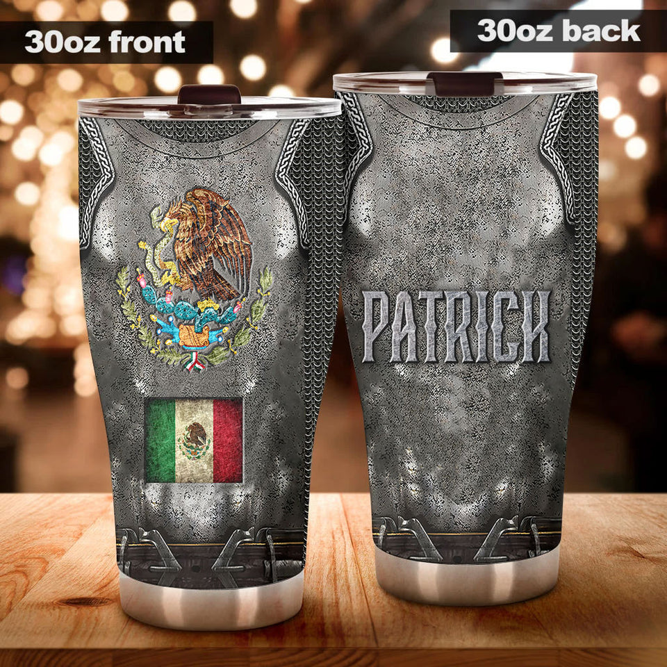 Camellia Persionalized 3D Mexico Armor Stainless Steel Tumbler - Customized Double - Walled Insulation Thermal Cup With Lid