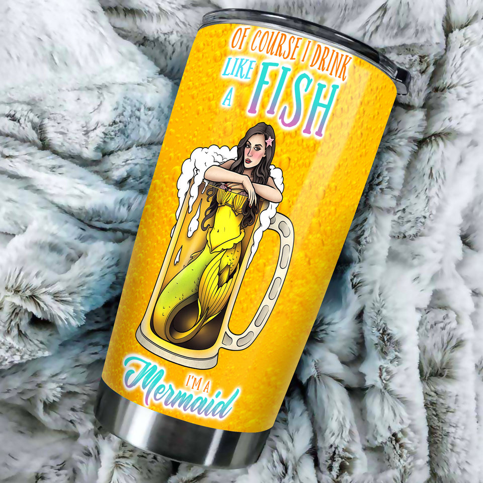 Camellia Personalized Beer Mermaid Stainless Steel Tumbler - Double-Walled Insulation Vacumm Flask - Gift For Beer Lovers, International Beer's Day