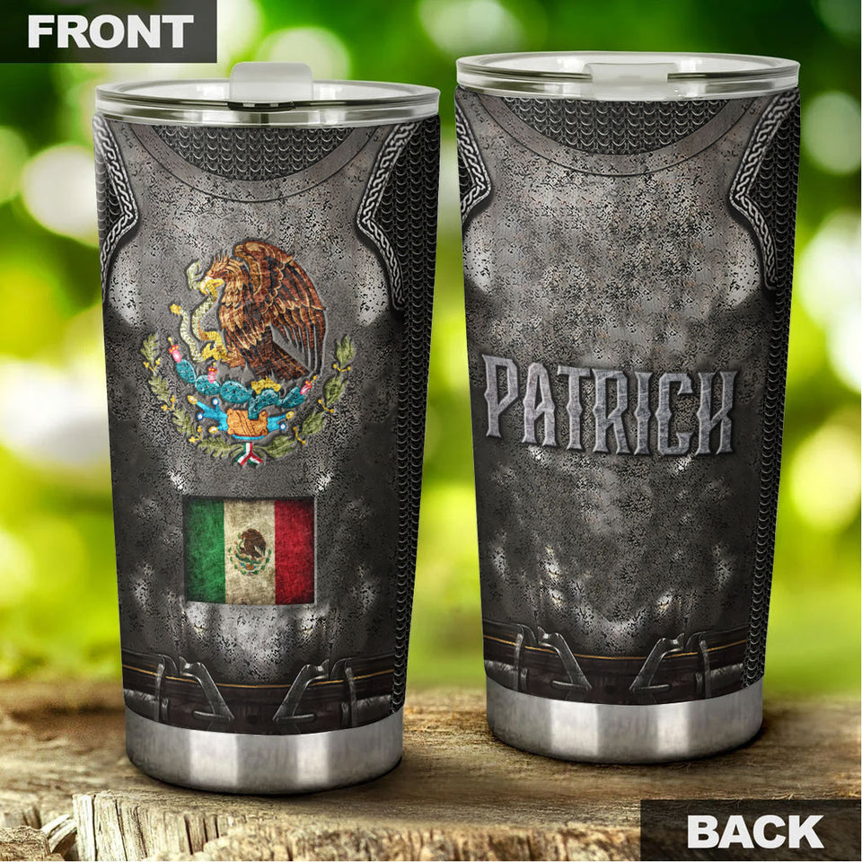 Camellia Persionalized 3D Mexico Armor Stainless Steel Tumbler - Customized Double - Walled Insulation Thermal Cup With Lid