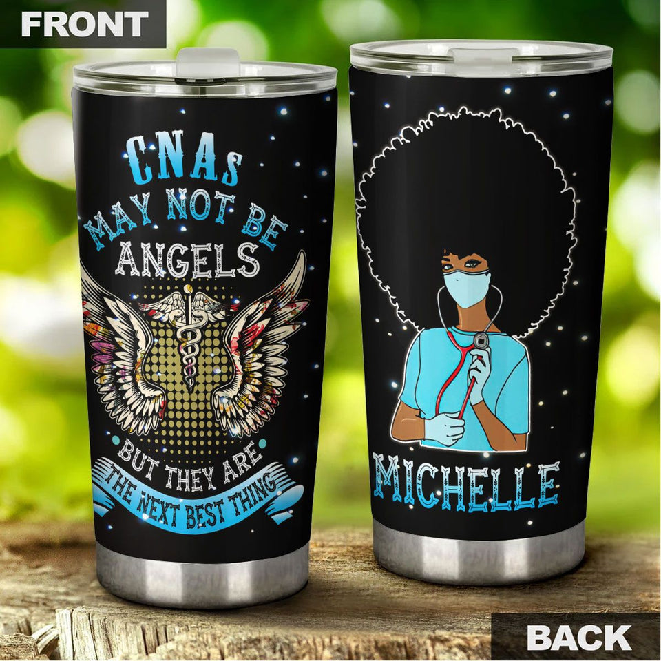 Camellia Personalized Black Nurse CNA May Not Be Angel Stainless Steel Tumbler - Double-Walled Insulation Vacumm Flask - Gift For Black Queen, International Women's Day, Hippie Girls