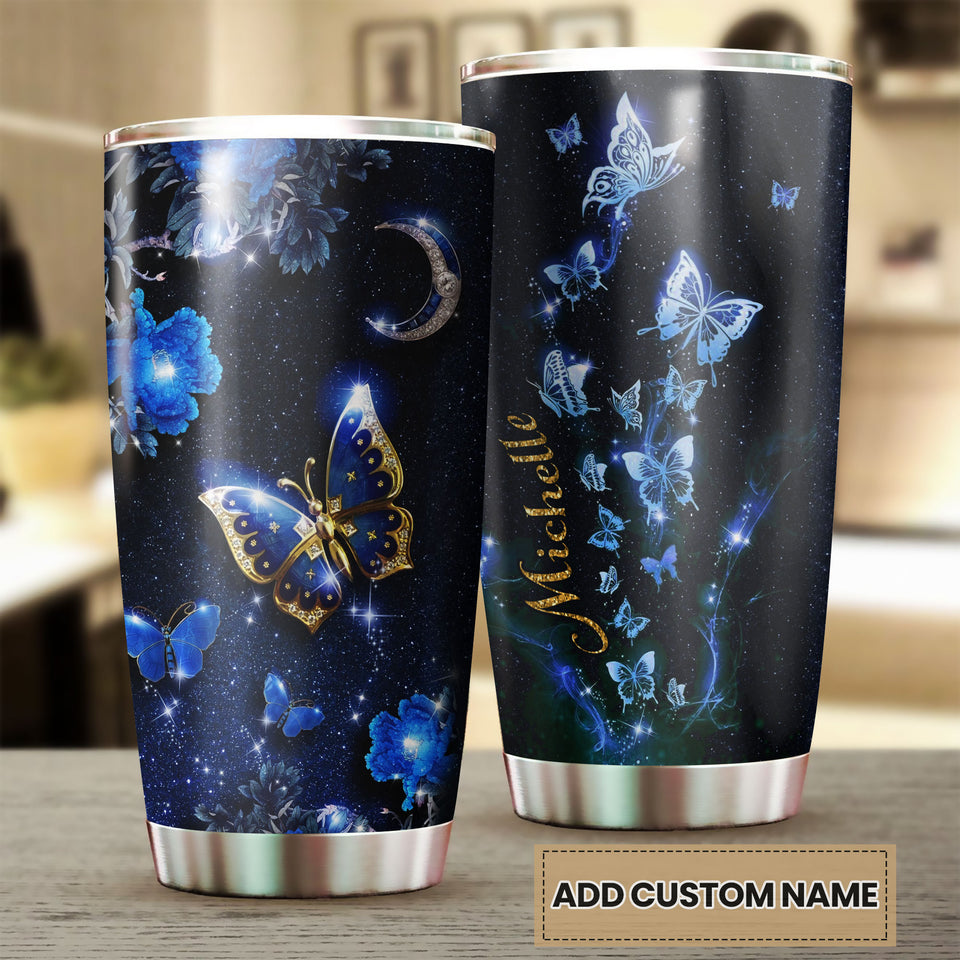 Camellia Personalized Butterfly In Night Sky Stainless Steel Tumbler - Double-Walled Insulation Vacumm Flask - For Thanksgiving, Memorial Day, Christians, Christmas Gift