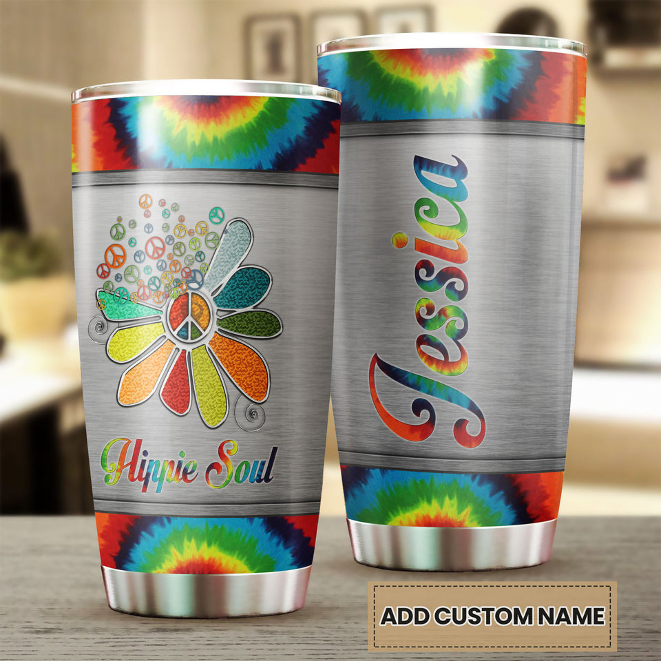Camellia Persionalized LGBT Sunflower Hippie Soul Stainless Steel Tumbler - Customized Double - Walled Insulation Travel Thermal Cup With Lid