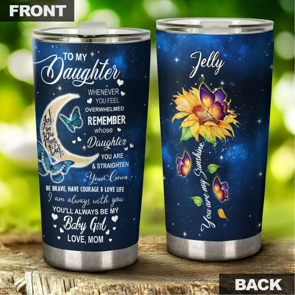 Camellia Personalized Blue Butterfly To My Daughter Stainless Steel Tumbler - Double-Walled Insulation Vacumm Flask - For Thanksgiving, Memorial Day, Daughter Gift