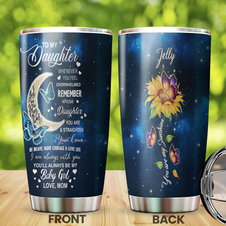 Camellia Personalized Blue Butterfly To My Daughter Stainless Steel Tumbler - Double-Walled Insulation Vacumm Flask - For Thanksgiving, Memorial Day, Daughter Gift
