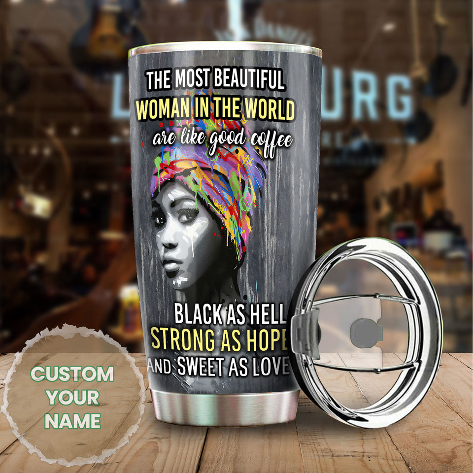 Camellia Personalized Black Women Stainless Steel Tumbler - Double-Walled Insulation Vacumm Flask - Gift For Black Queen, International Women's Day, Hippie Girls