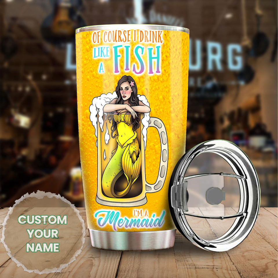 Camellia Personalized Beer Mermaid Stainless Steel Tumbler - Double-Walled Insulation Vacumm Flask - Gift For Beer Lovers, International Beer's Day