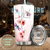 Camellia Personalized Dragonfly Flower Prayer Fact Stainless Steel Tumbler - Customized Double-Walled Insulation Travel Thermal Cup With Lid