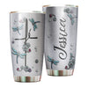 Camellia Personalized Dragonfly Jewelry Style Stainless Steel Tumbler - Customized Double-Walled Insulation Travel Thermal Cup With Lid Gift For Dragonfly Lover