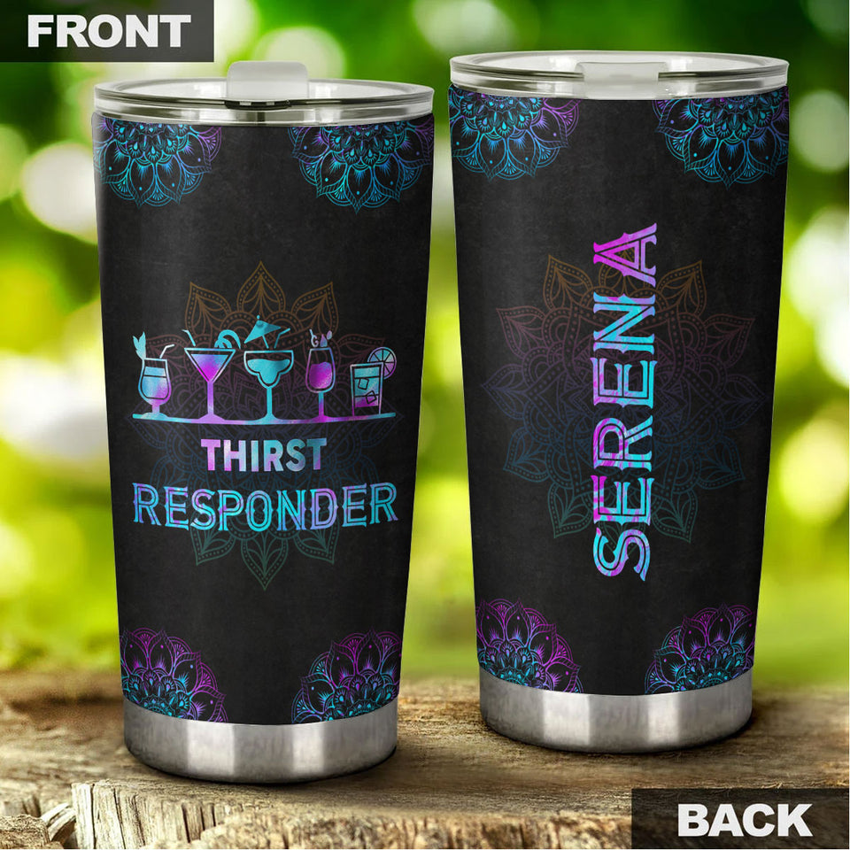 Camellia Personalized Mandala Bartender Thirst Responder Stainless Steel Tumbler-Sweat-Proof Double Wall Travel Cup With Lid Gift For Bartender