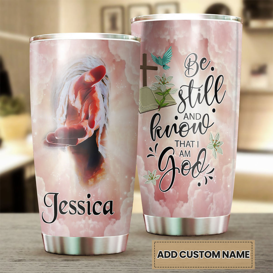 Camellia Personalized Jesus Hand Be Still And Know That I Am God Stainless Steel Tumbler-Wall Insulated Cup With Lid Travel Mug