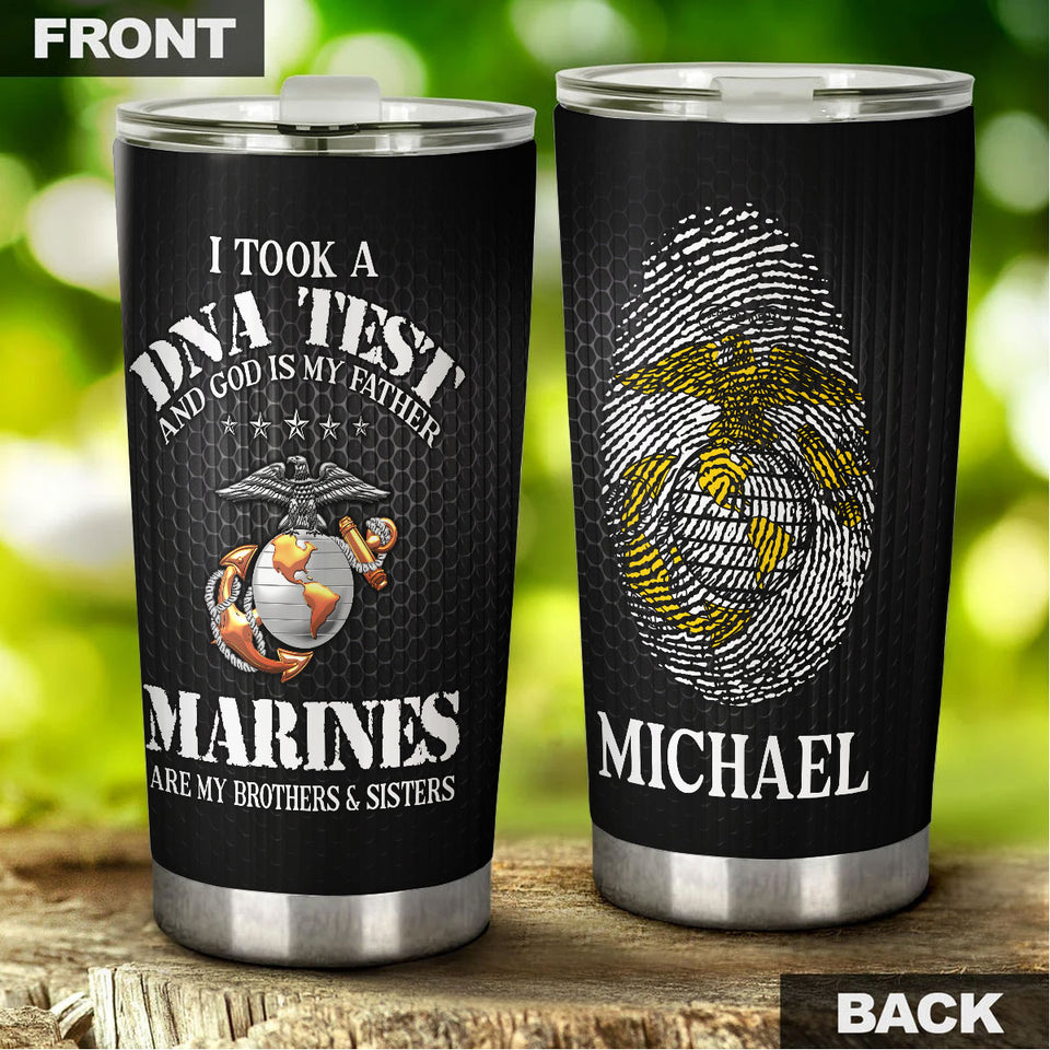 Camellia Personalized Marine Corps I Took A DNA And God Is My Father Stainless Steel Tumbler-Sweat-Proof Double Wall Travel Cup With Lid