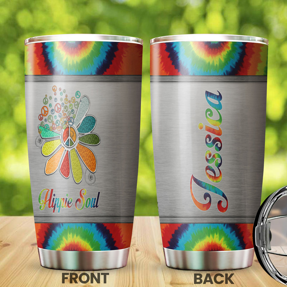 Camellia Persionalized LGBT Sunflower Hippie Soul Stainless Steel Tumbler - Customized Double - Walled Insulation Travel Thermal Cup With Lid