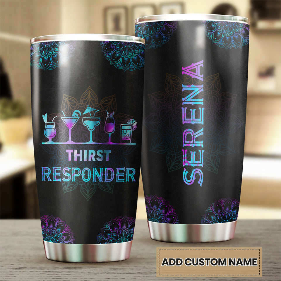 Camellia Personalized Mandala Bartender Thirst Responder Stainless Steel Tumbler-Sweat-Proof Double Wall Travel Cup With Lid Gift For Bartender