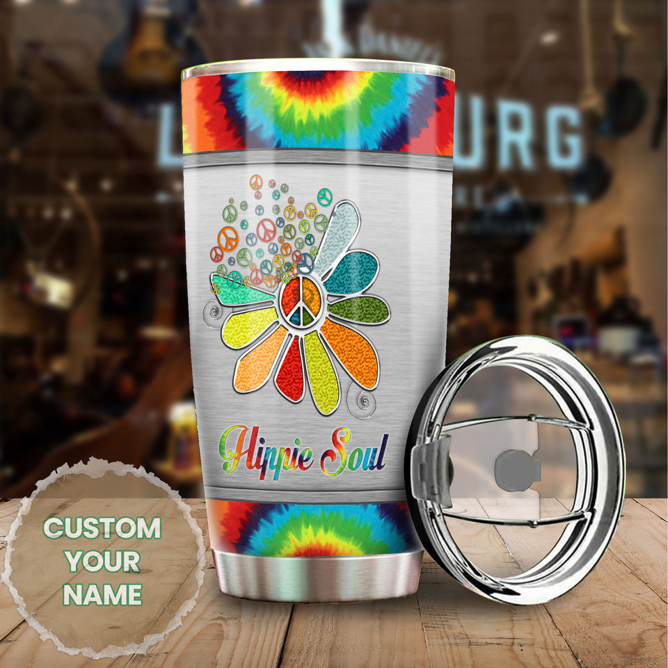 Camellia Persionalized LGBT Sunflower Hippie Soul Stainless Steel Tumbler - Customized Double - Walled Insulation Travel Thermal Cup With Lid