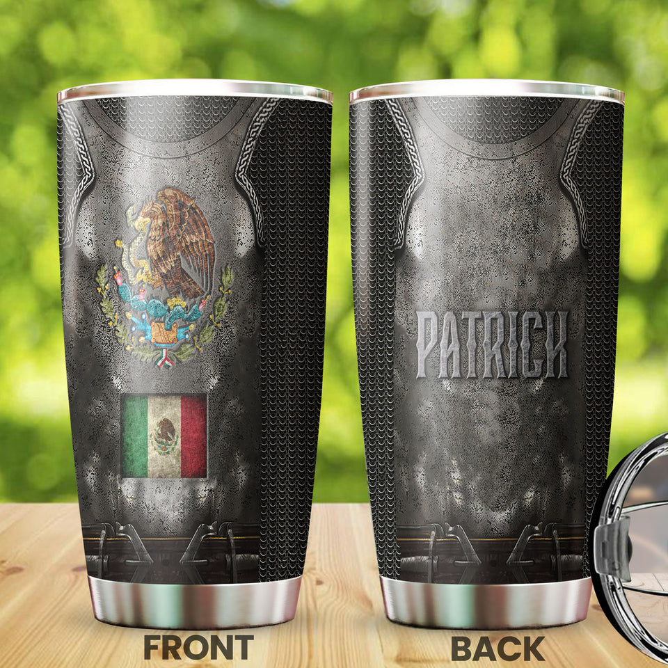 Camellia Persionalized 3D Mexico Armor Stainless Steel Tumbler - Customized Double - Walled Insulation Thermal Cup With Lid