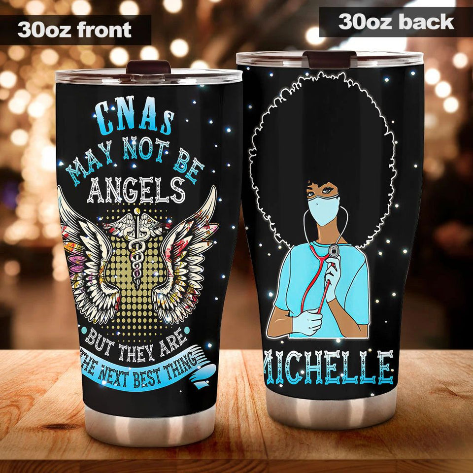 Camellia Personalized Black Nurse CNA May Not Be Angel Stainless Steel Tumbler - Double-Walled Insulation Vacumm Flask - Gift For Black Queen, International Women's Day, Hippie Girls