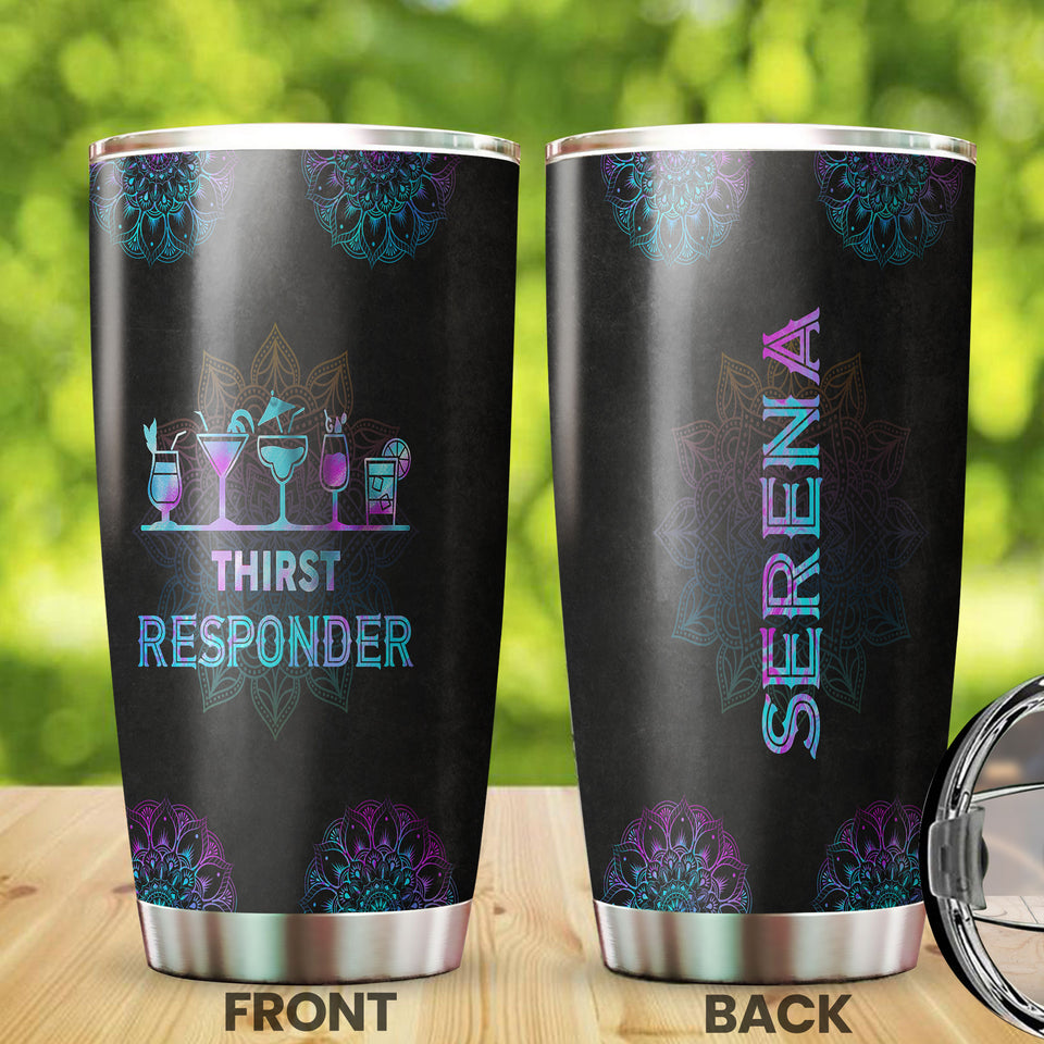 Camellia Personalized Mandala Bartender Thirst Responder Stainless Steel Tumbler-Sweat-Proof Double Wall Travel Cup With Lid Gift For Bartender