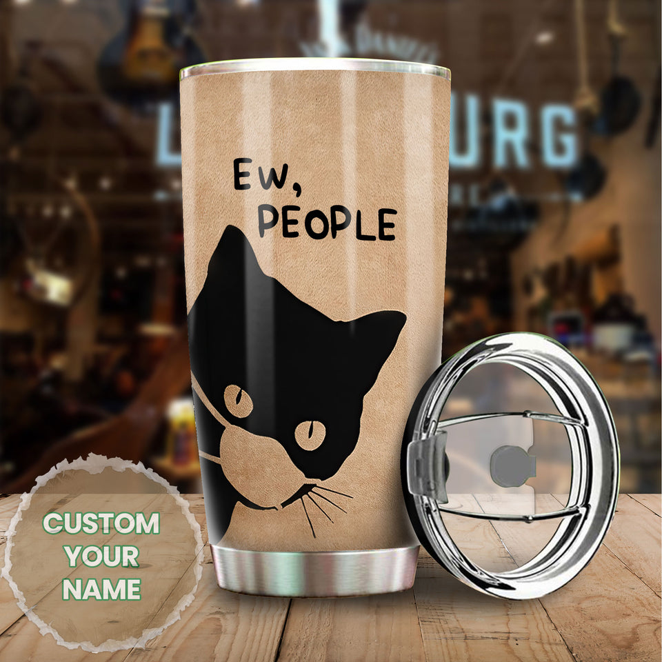Camellia Personalized Black Cat Ew People Stainless Steel Tumbler- Double-Walled Insulation Vacuum Flask Gift For Cat Lover Mom Cat