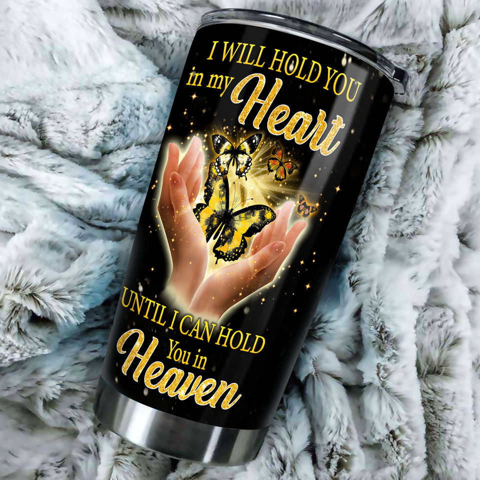 Camellia Personalized Butterfly Hold You In My Heart Stainless Steel Tumbler - Double-Walled Insulation Vacumm Flask - For Thanksgiving, Memorial Day, Christians, Christmas Gift