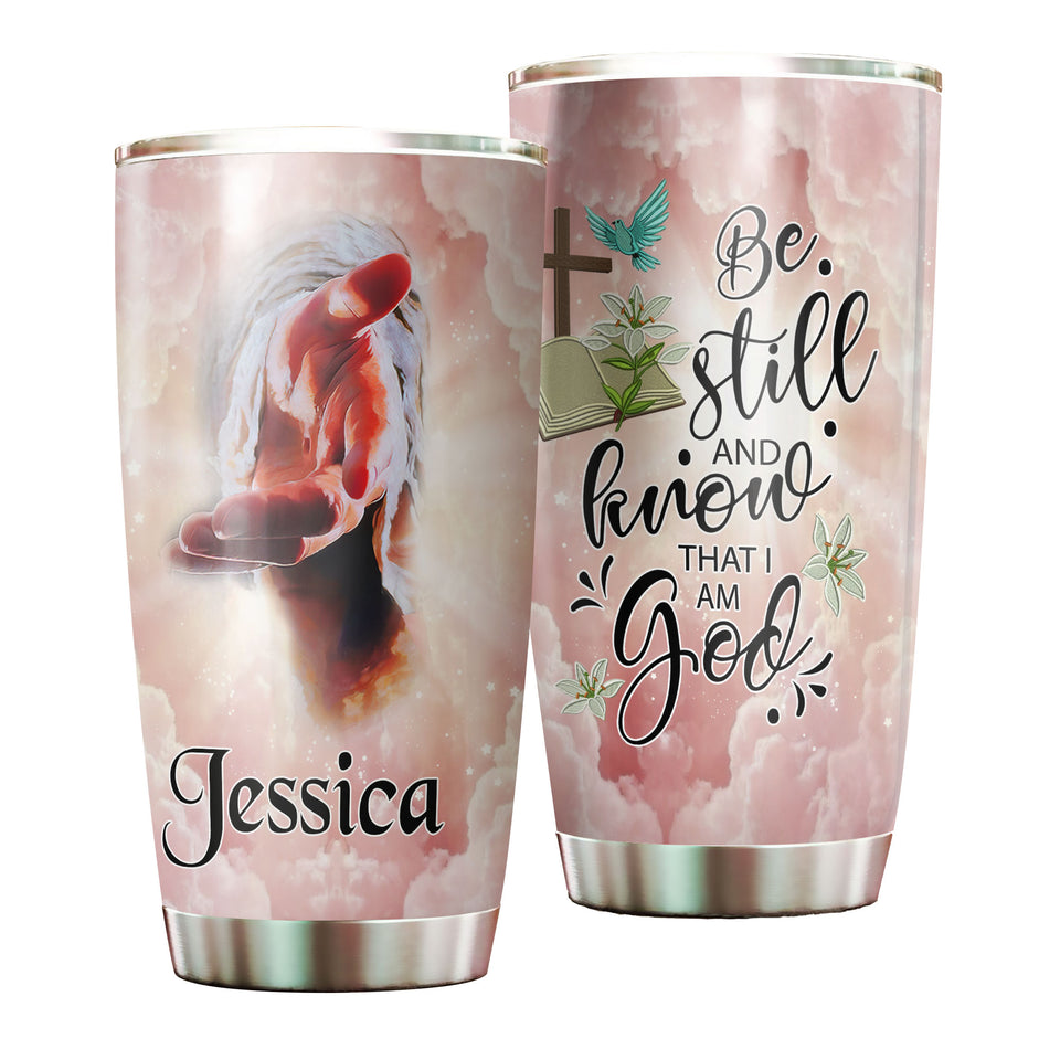 Camellia Personalized Jesus Hand Be Still And Know That I Am God Stainless Steel Tumbler-Wall Insulated Cup With Lid Travel Mug