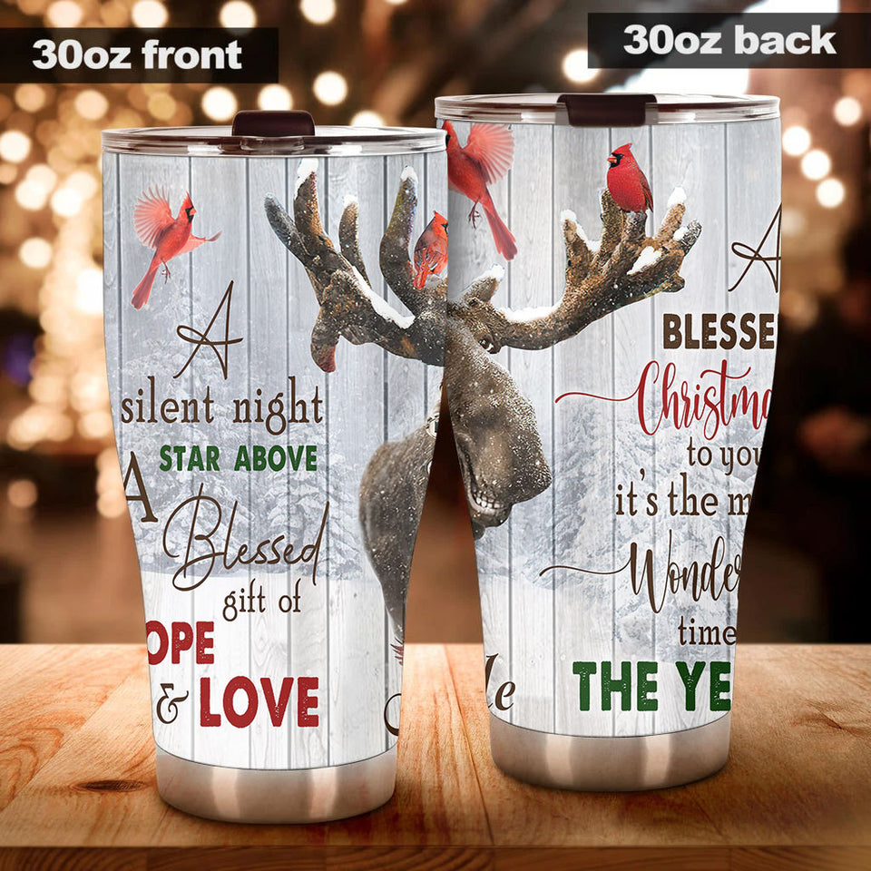 Camellia Personalized Christmas A Silent Night Star Above A Blessed Gift Of Hope And Love Stainless Steel Tumbler - Customized Double-Walled Insulation Travel Thermal Cup With Lid