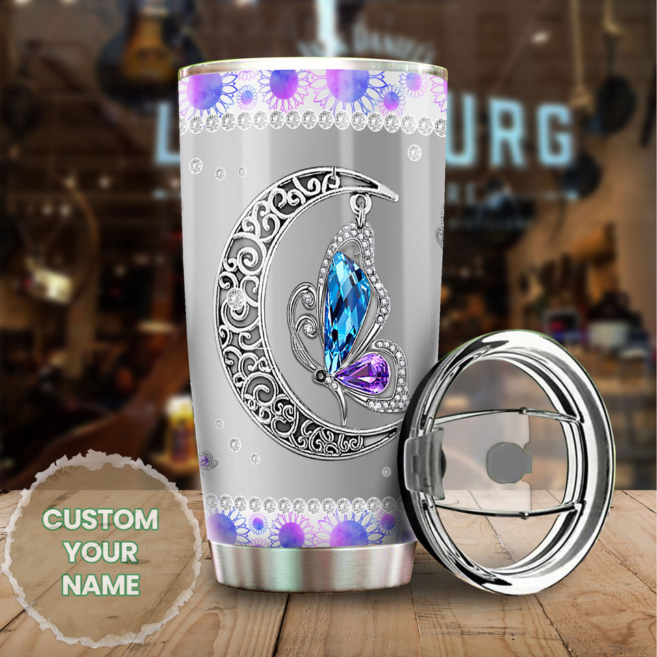 Camellia Personalized Mental Style Butterfly Jewerly Stainless Steel Tumbler-Double-Walled Insulation Travel Cup With Lid01