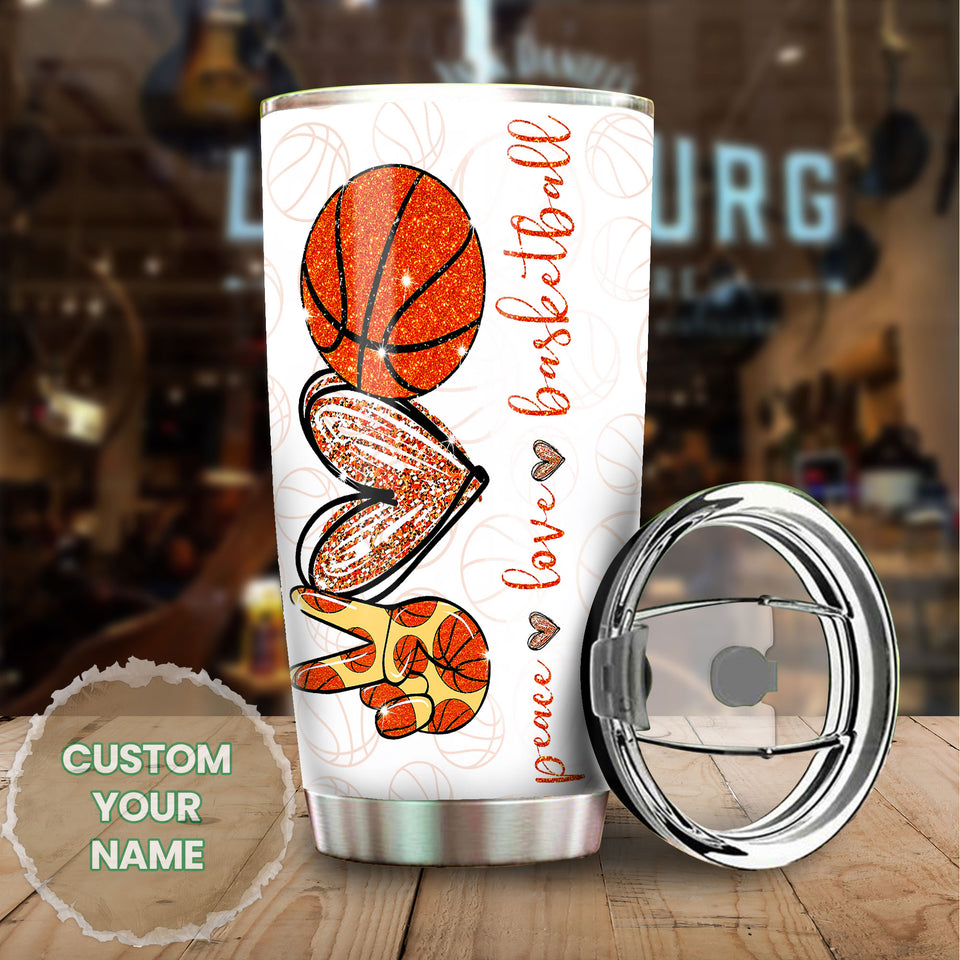 Camellia Persionalized Basketball Lover Stainless Steel Tumbler - Customized Double - Walled Insulation Travel Thermal Cup With Lid