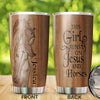 Camellia Personalized Horse Faith Wooden Style Stainless Steel Tumbler - Double-Walled Insulation Vacumm Flask - Gift For Horse Lovers, Cowgirls, Cowboys, Perfect Christmas, Thanksgiving Gift