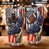 Camellia Personalized American Flag Rugby Player Art Stainless Steel Tumbler - Customized Double-Walled Insulation Travel Thermal Cup With Lid
