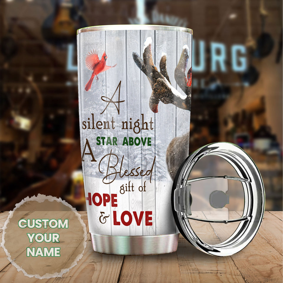 Camellia Personalized Christmas A Silent Night Star Above A Blessed Gift Of Hope And Love Stainless Steel Tumbler - Customized Double-Walled Insulation Travel Thermal Cup With Lid