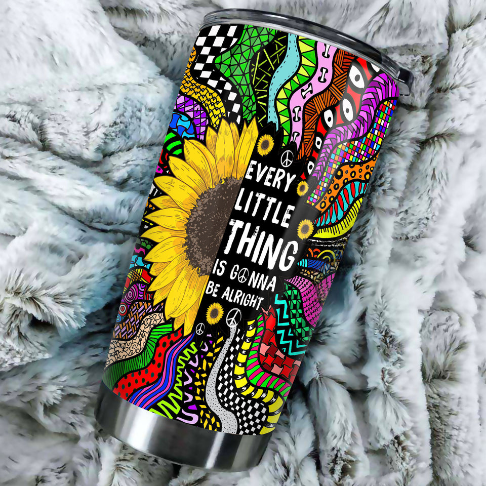 Camellia Personalized Hippie Sunflower Every Little Thing Is Gonna Be Alright Stainless Steel Tumbler-Double-Walled Insulation Travel Cup With Lid