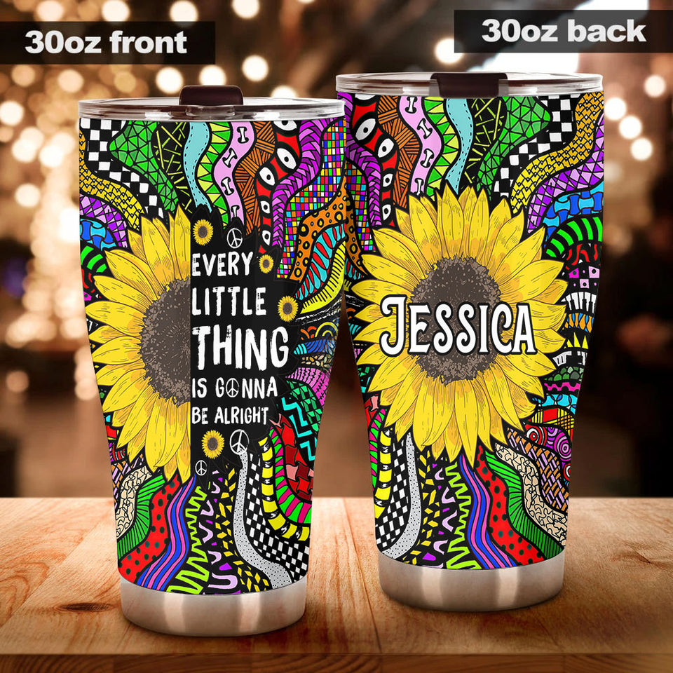 Camellia Personalized Hippie Sunflower Every Little Thing Is Gonna Be Alright Stainless Steel Tumbler-Double-Walled Insulation Travel Cup With Lid