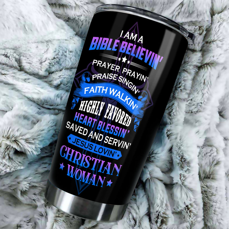 Camellia Personalized Butterfly Faith Bible I'm A Bible Believing Stainless Steel Tumbler - Double-Walled Insulation Vacumm Flask - For Thanksgiving, Memorial Day, Christians, Christmas Gift