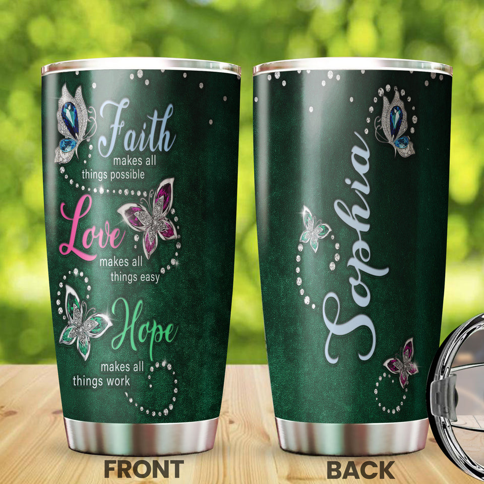 Camellia Personalized Butterfly Hope Makes All Things Works Stainless Steel Tumbler - Double-Walled Insulation Vacumm Flask - For Thanksgiving, Memorial Day, Christians, Christmas Gift