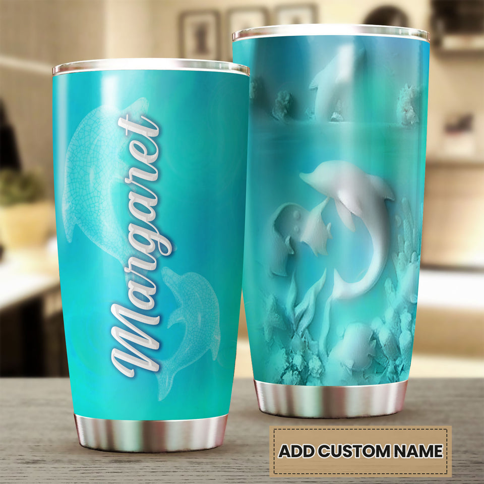 Camellia Personalized Ceramic Texture Dolphin Stainless Steel Tumbler - Customized Double-Walled Insulation Travel Thermal Cup With Lid